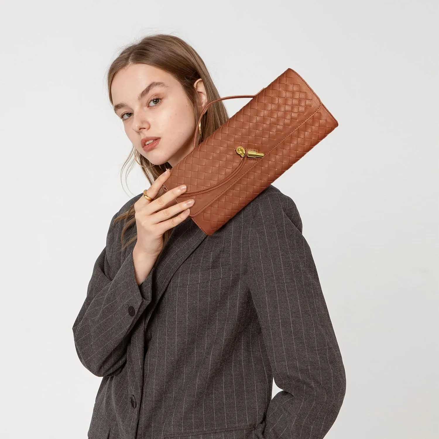 Woven Clutch Purses for Women, Leather Evening Bag Shoulder Handbag Formal Satchel Crossbody Purse Party Bag