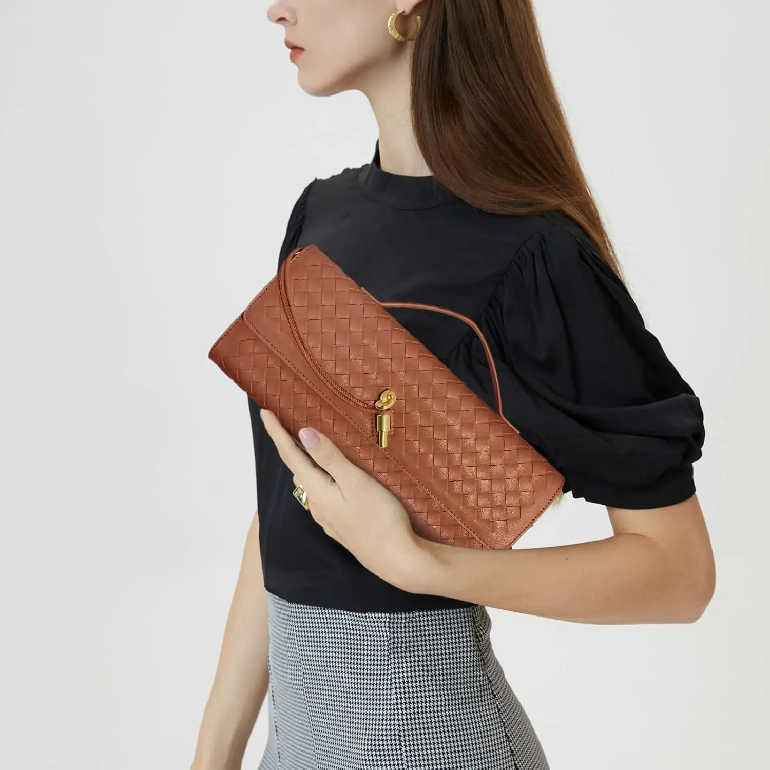 Woven Clutch Purses for Women, Leather Evening Bag Shoulder Handbag Formal Satchel Crossbody Purse Party Bag