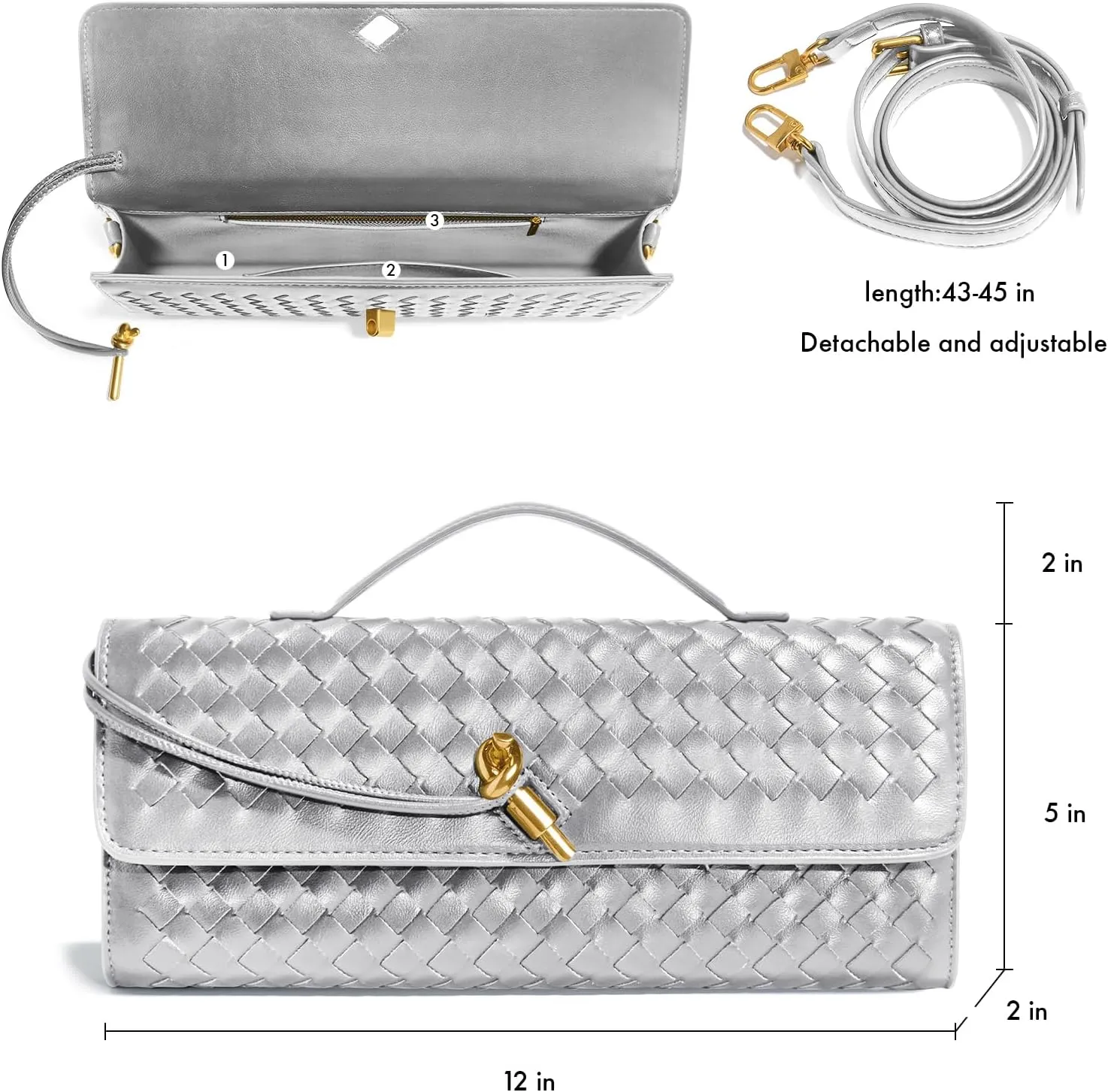 Woven Clutch Purses for Women, Leather Evening Bag Shoulder Handbag Formal Satchel Crossbody Purse Party Bag