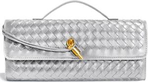 Woven Clutch Purses for Women, Leather Evening Bag Shoulder Handbag Formal Satchel Crossbody Purse Party Bag