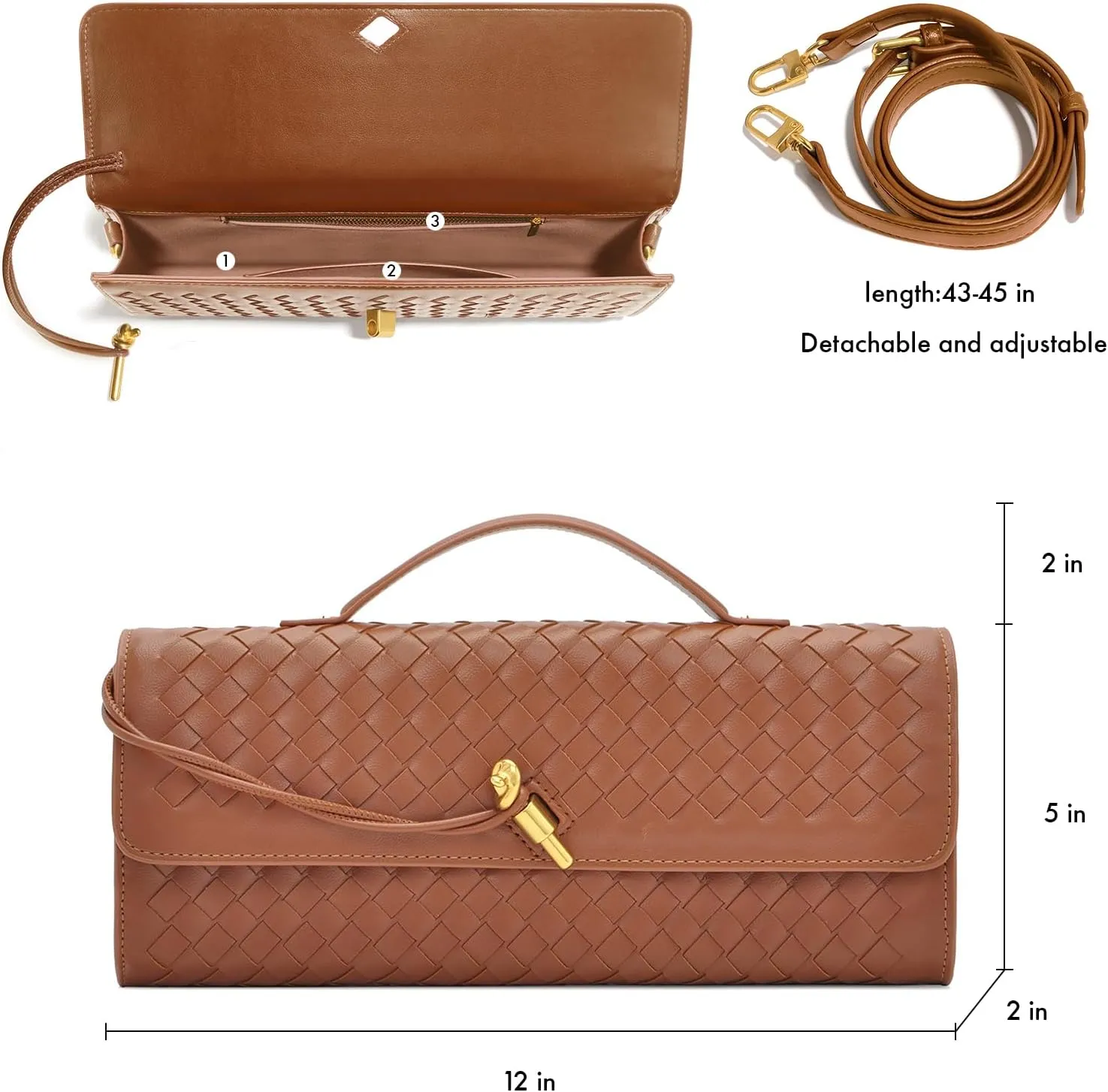 Woven Clutch Purses for Women, Leather Evening Bag Shoulder Handbag Formal Satchel Crossbody Purse Party Bag