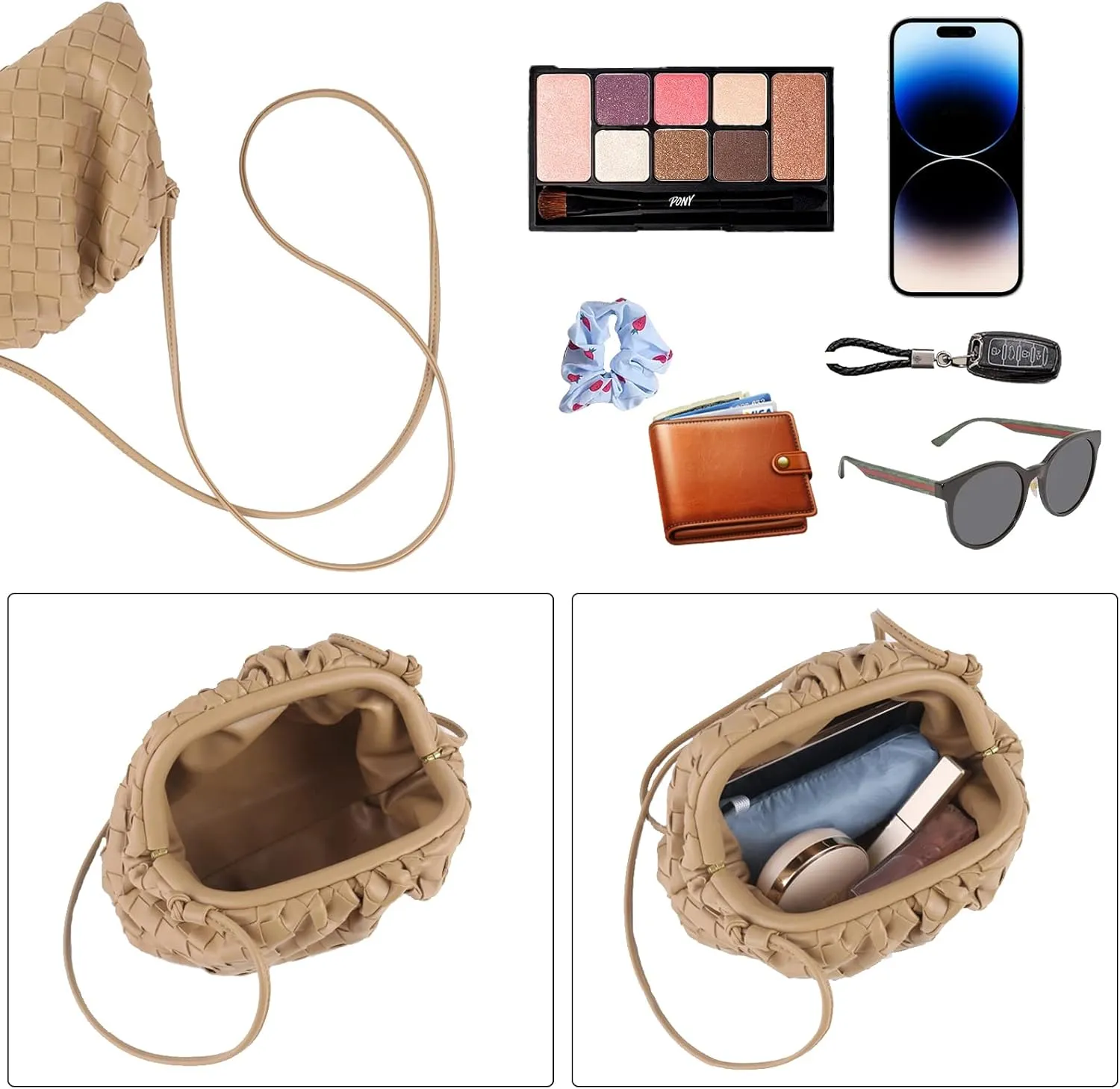 Woven Dumpling Bag for Women Clutch Purses, Cloud Crossbody Handbag Soft Shoulder Bag