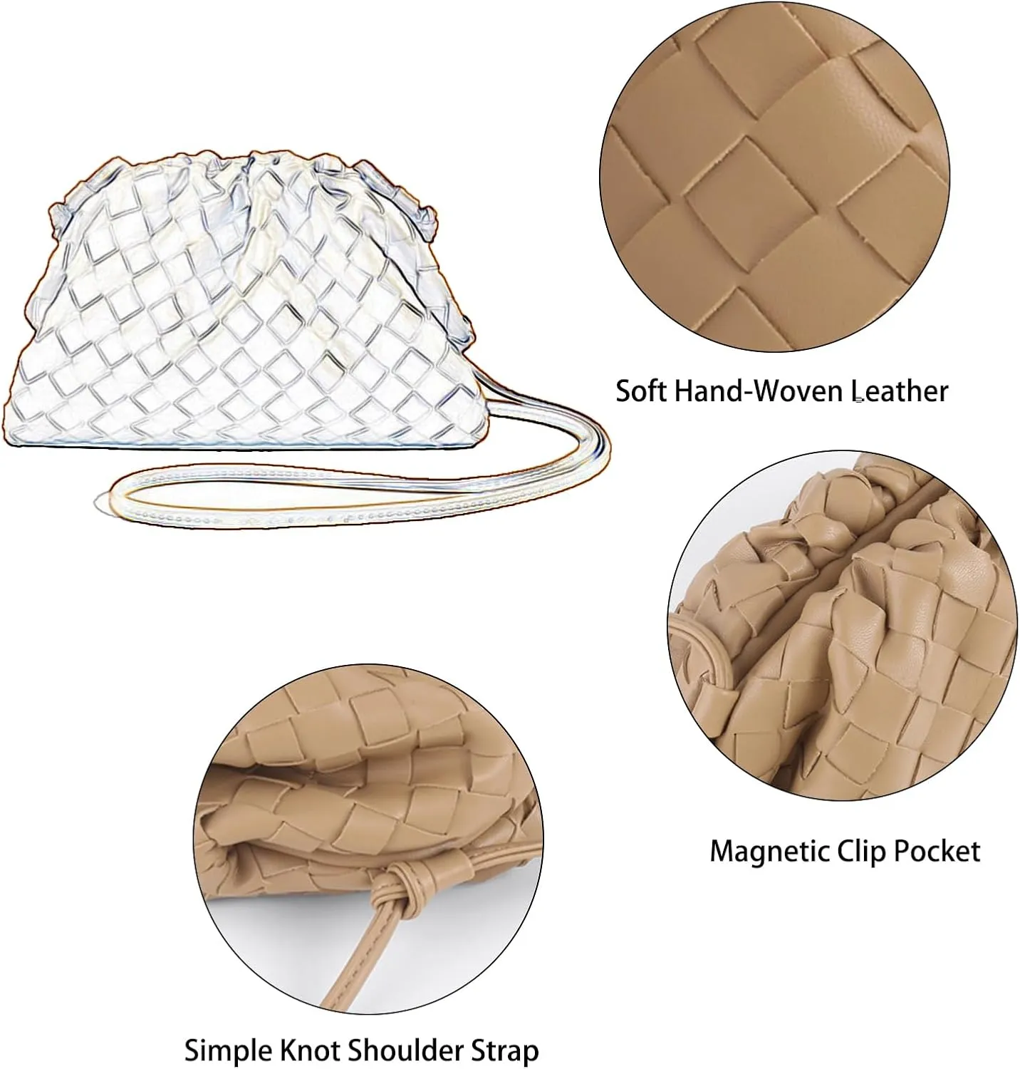 Woven Dumpling Bag for Women Clutch Purses, Cloud Crossbody Handbag Soft Shoulder Bag
