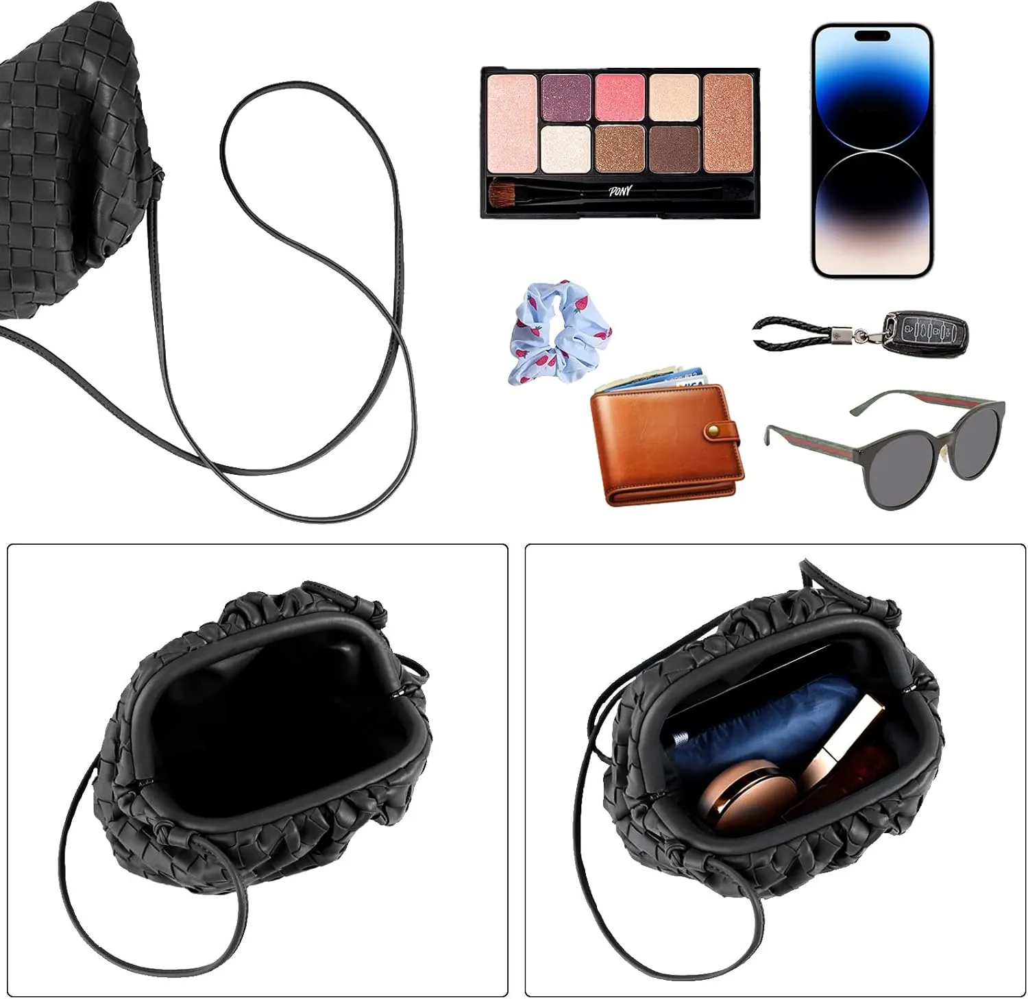 Woven Dumpling Bag for Women Clutch Purses, Cloud Crossbody Handbag Soft Shoulder Bag