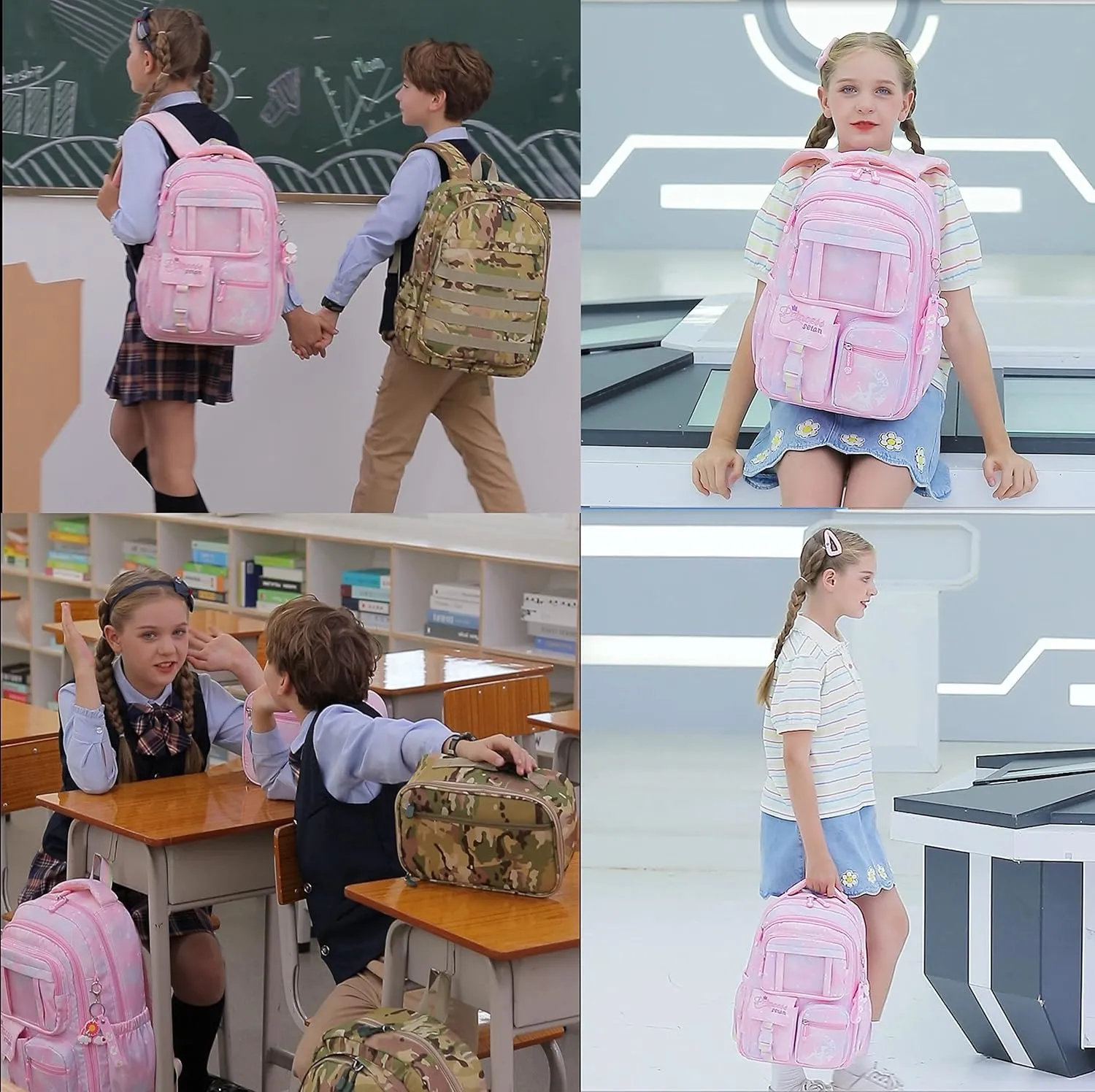 Wraifa Girls Backpack Elementary School Backpacks for Girls Cute Princess Preschool Middle School Bag Kids Bookbag (Pink With Lunch Box)