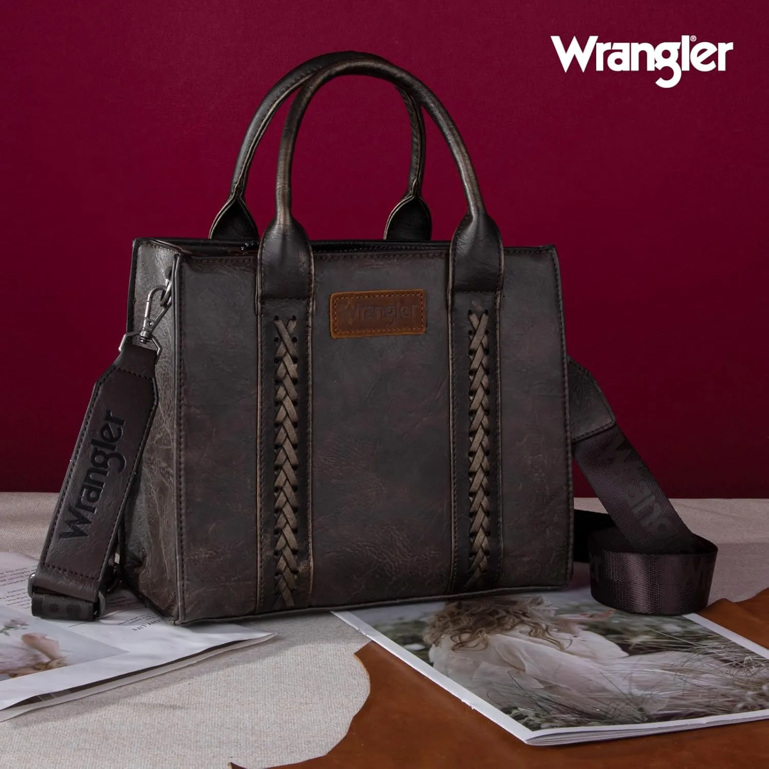 Wrangler Medium Tote Bag for Women Designer Satchel Handbags Top-handle Purses with Strap