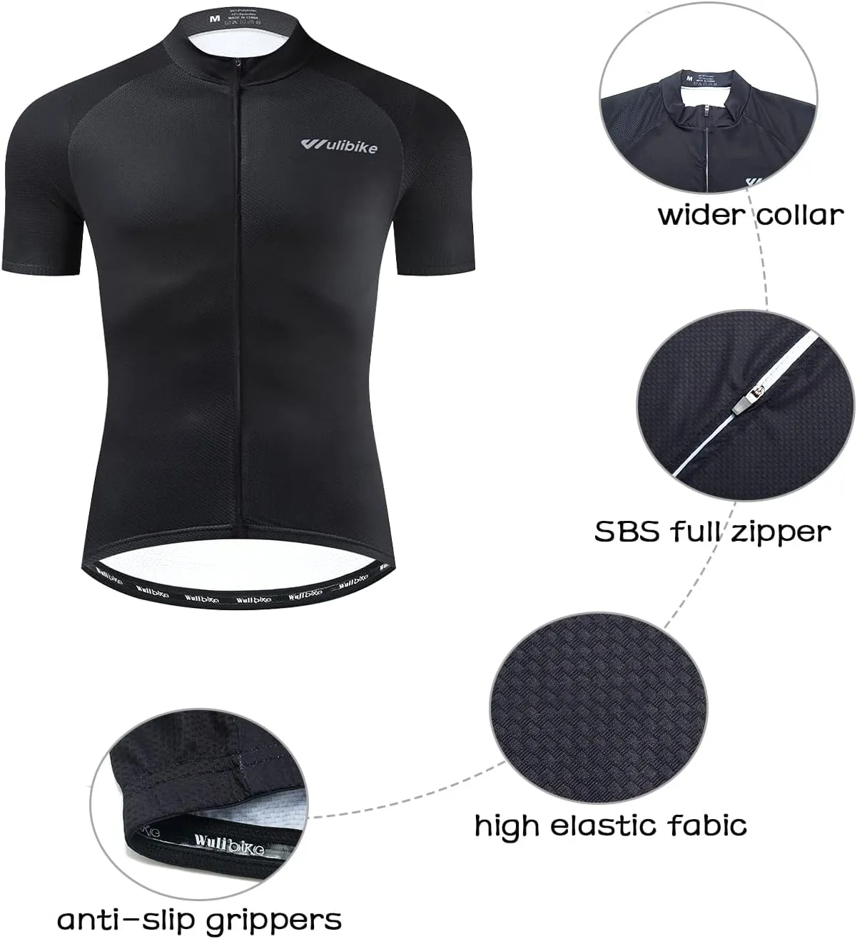 Wulibike Men's Cycling Jerseys Short Sleeve Bike Biking Shirts Full Zip with Pockets Road Bicycle Clothing