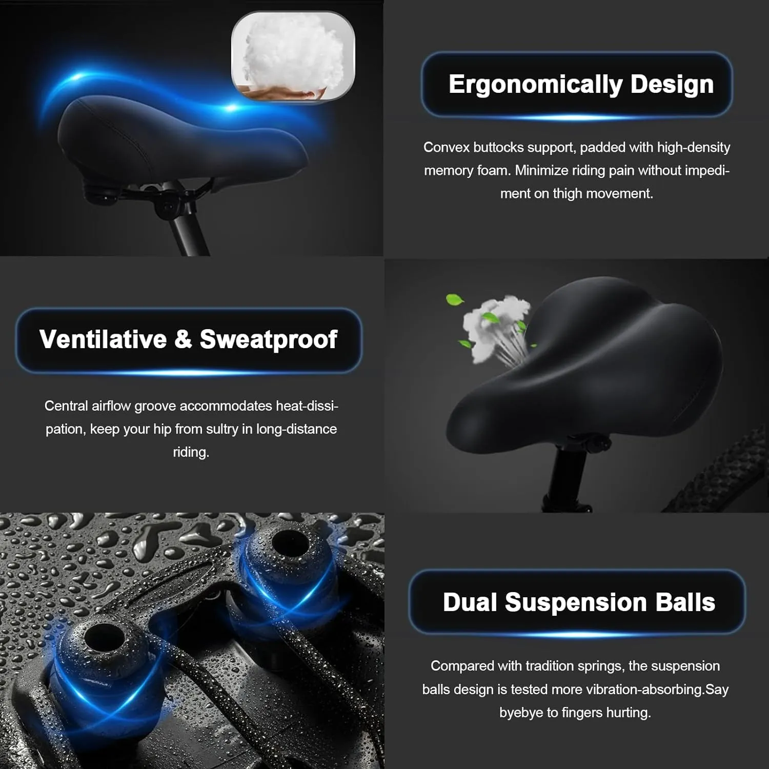 Xmifer Oversized Bike Seat, Comfortable Bike Seat - Universal Replacement Bicycle Saddle - Waterproof Leather Bicycle Seat with Extra Padded Memory Foam - Bicycle Seat for Men/Women