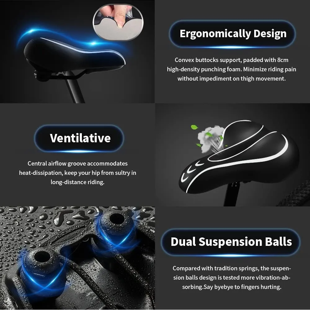 Xmifer Oversized Bike Seat, Comfortable Bike Seat - Universal Replacement Bicycle Saddle - Waterproof Leather Bicycle Seat with Extra Padded Memory Foam - Bicycle Seat for Men/Women
