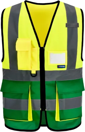 XSMALL High Visibility REFLECTIVE WORK Yellow green Safety Vest with zipper Reflective Strips 7 Pockets