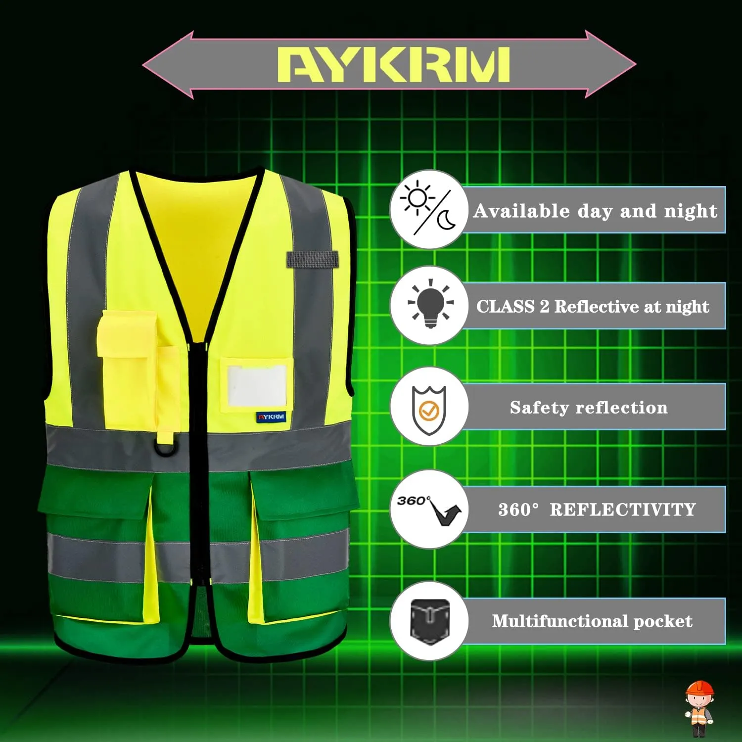 XSMALL High Visibility REFLECTIVE WORK Yellow green Safety Vest with zipper Reflective Strips 7 Pockets