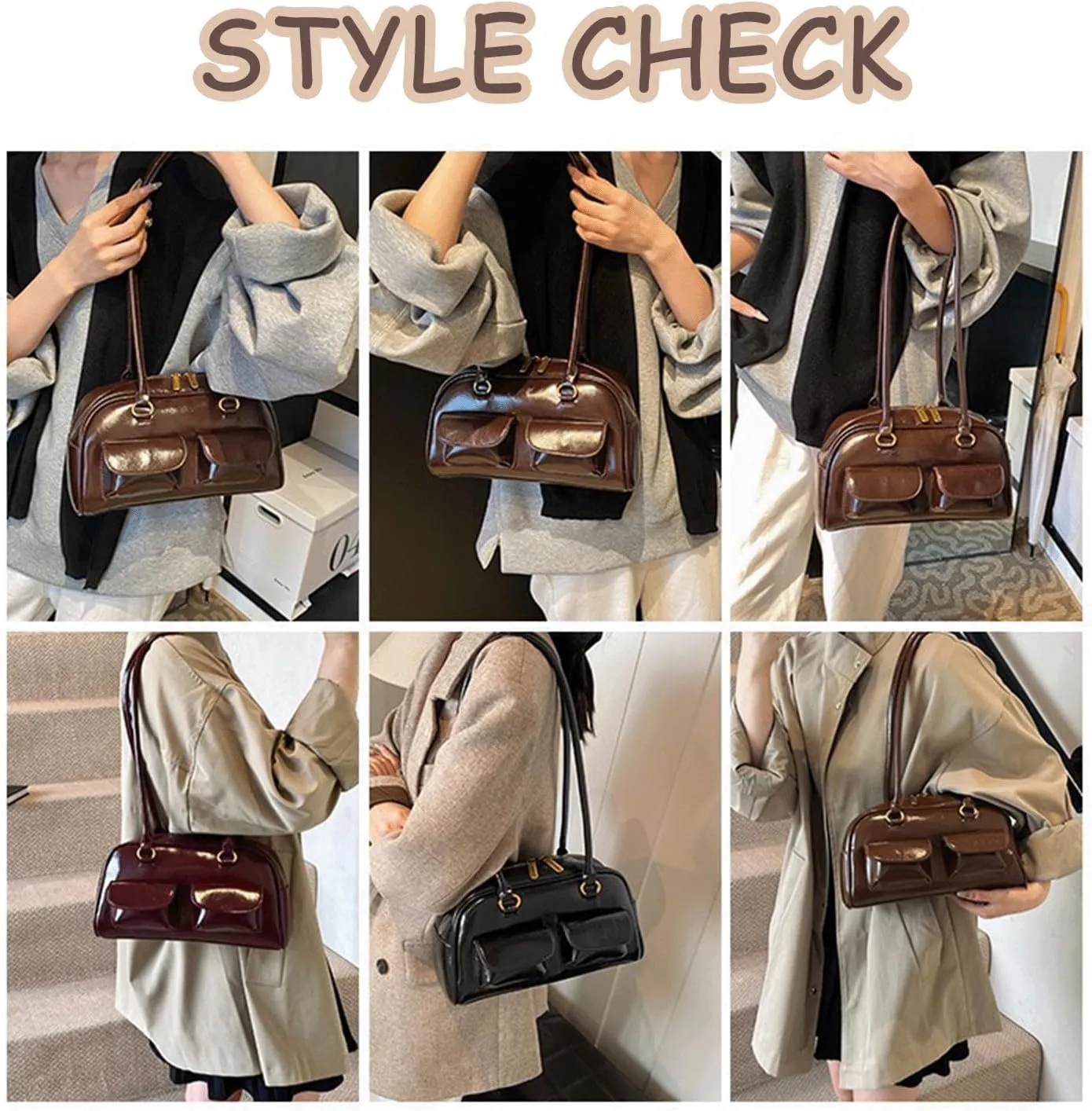 Y2k Purse 2000s Vintage Retro Going Out Shoulder Street Girly Bowling Bag Goth Cute Coquette Leather Commuter Purses