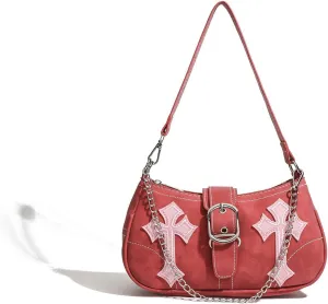 Y2K Purse Street Goth Cute Shoulder Bag Pink Cross Stitched 2000s Punk Girly Handbag Grunge Emo Coquette Vintage Purses