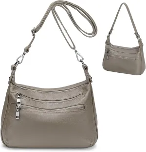 YALUXE Genuine Leather Shoulder Bag Medium Size Handbag Purse Multi Zip Pockets Crossbody Bags for Women