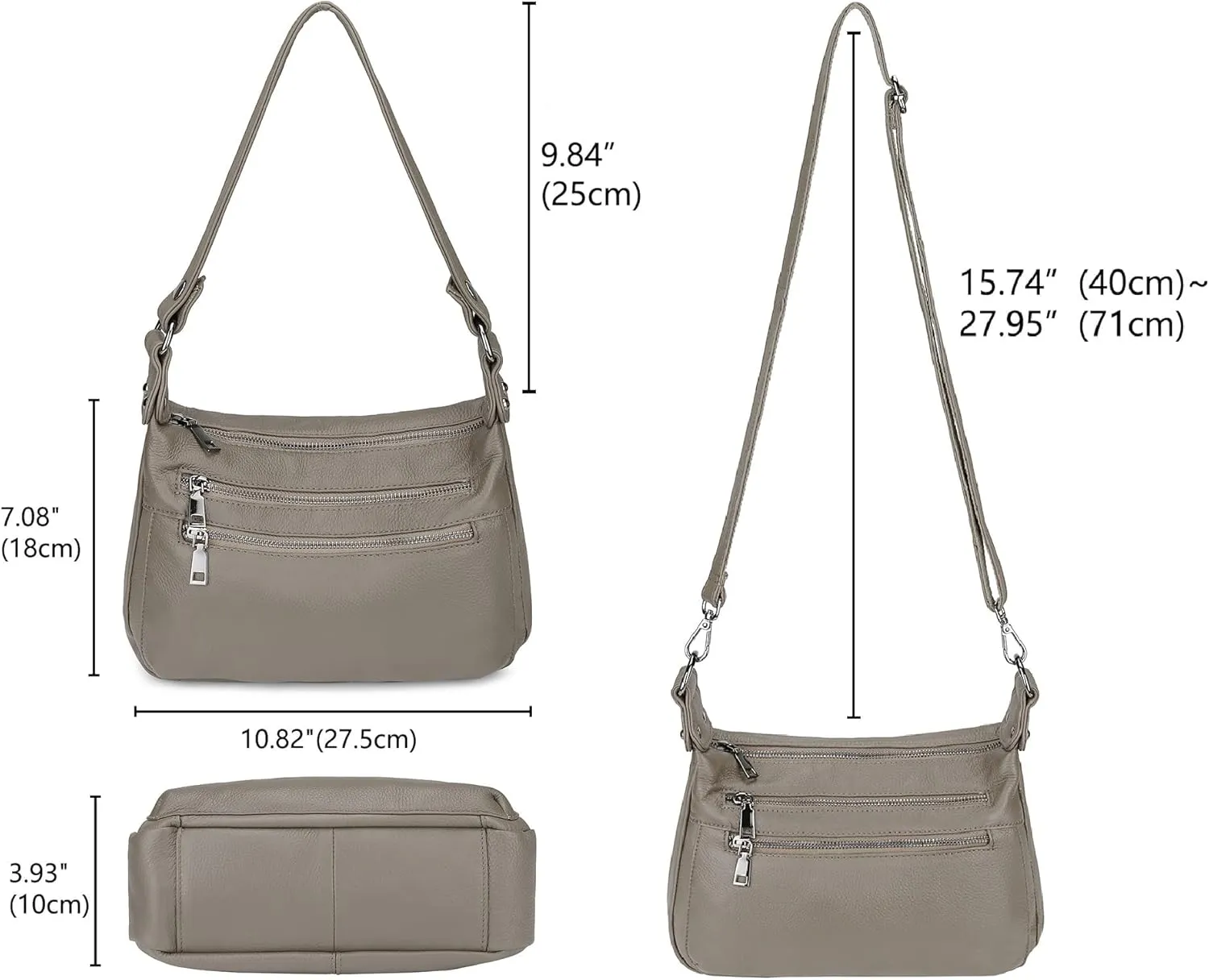 YALUXE Genuine Leather Shoulder Bag Medium Size Handbag Purse Multi Zip Pockets Crossbody Bags for Women
