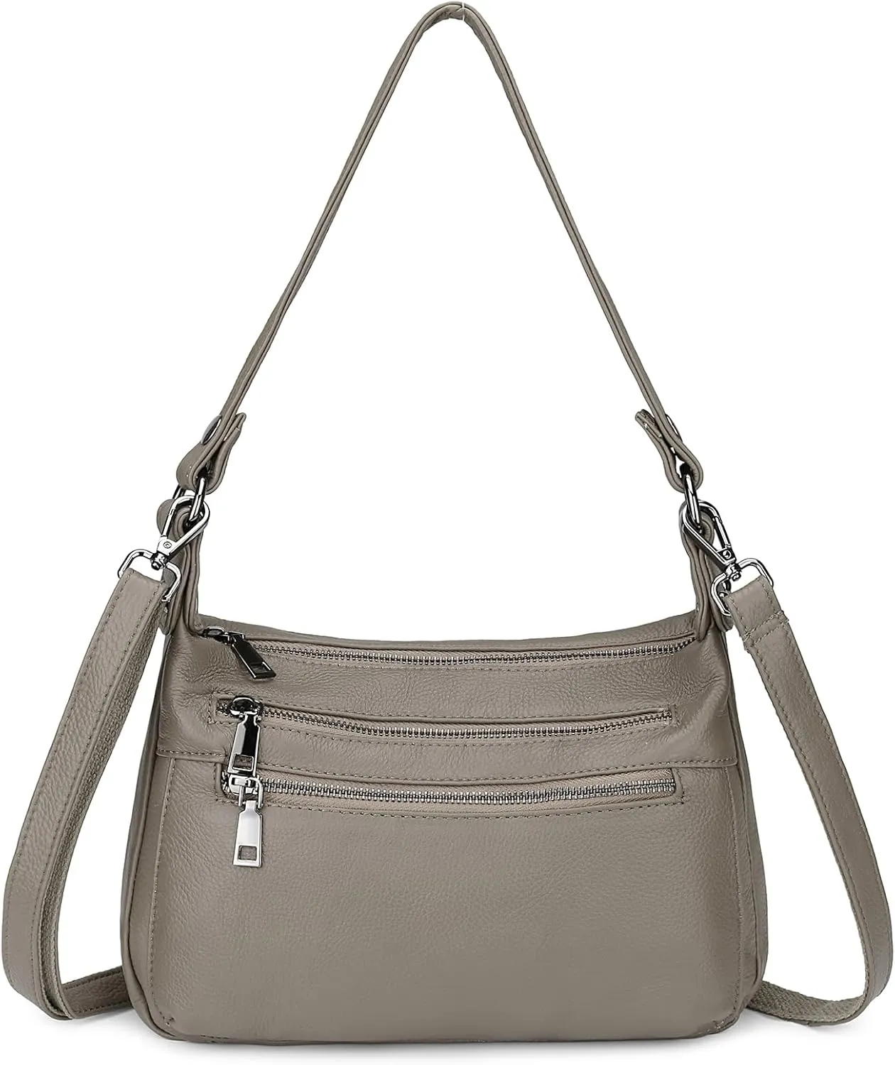 YALUXE Genuine Leather Shoulder Bag Medium Size Handbag Purse Multi Zip Pockets Crossbody Bags for Women