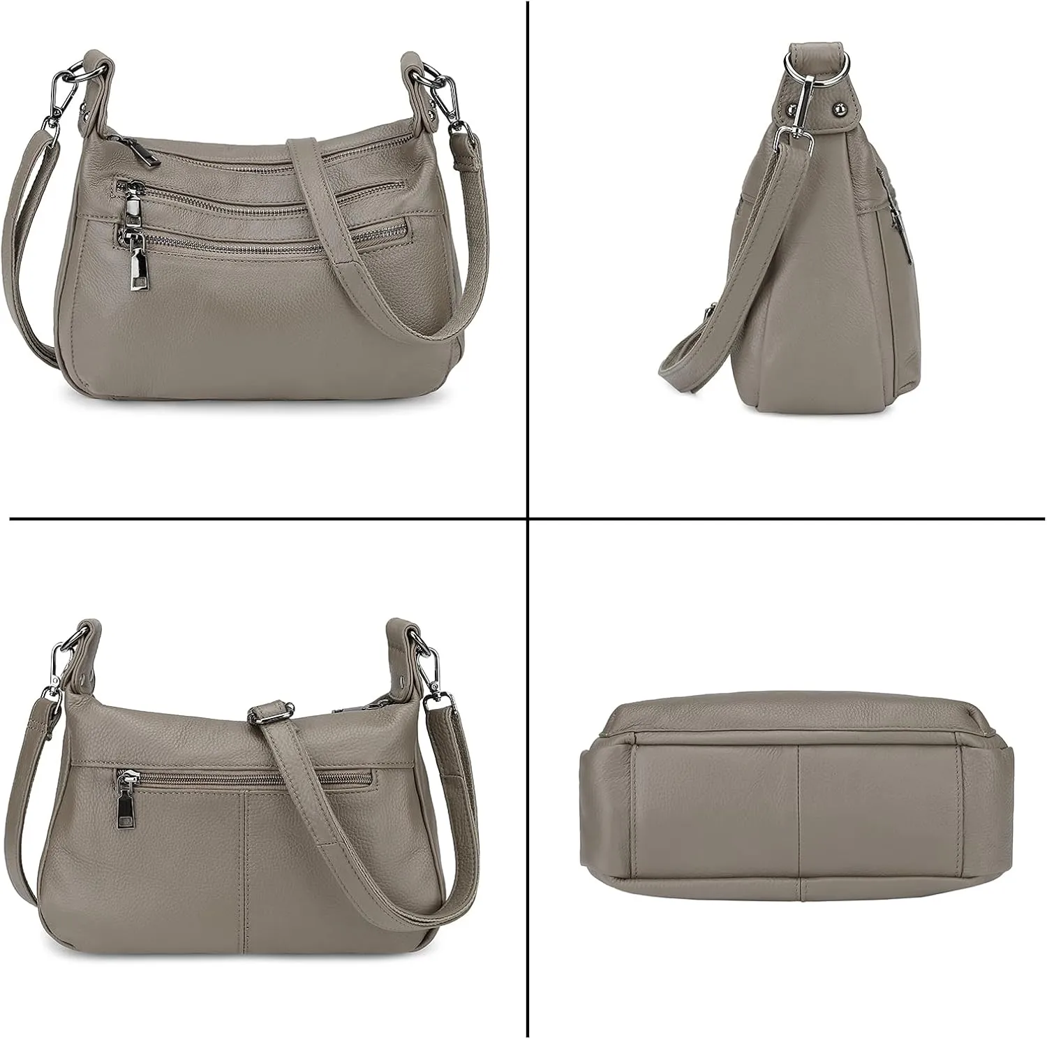 YALUXE Genuine Leather Shoulder Bag Medium Size Handbag Purse Multi Zip Pockets Crossbody Bags for Women