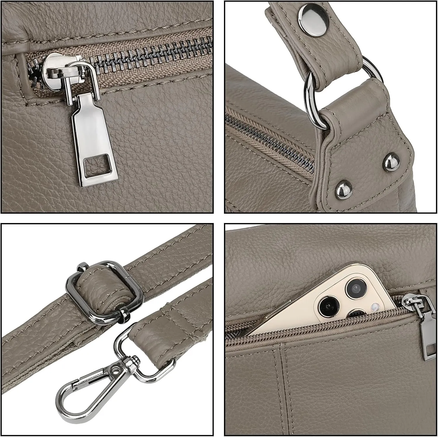 YALUXE Genuine Leather Shoulder Bag Medium Size Handbag Purse Multi Zip Pockets Crossbody Bags for Women