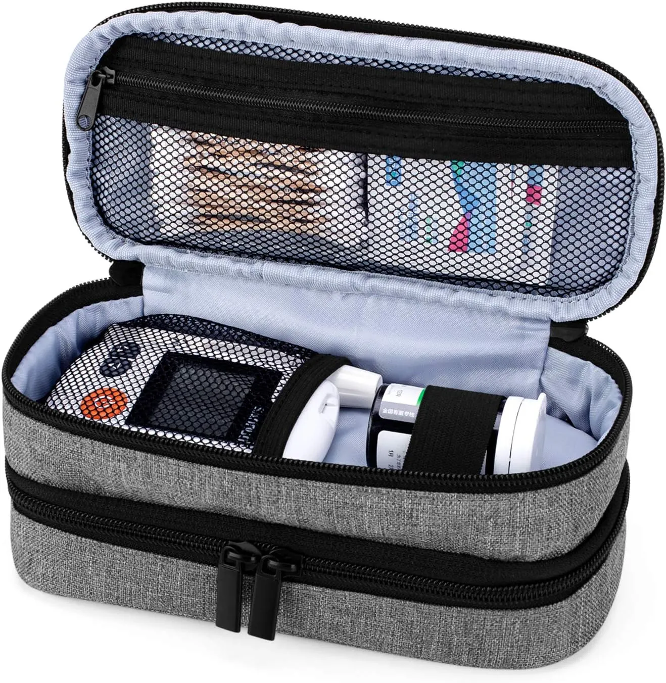 Yarwo Insulin Cooler Travel Case, Double-Layer Diabetic Travel Case with 2 Ice Packs, Diabetic Supplies Organizer for Insulin Pens, Blood Glucose Monitors or Other Diabetes Care Accessories, Gray