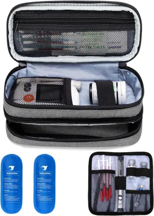 Yarwo Insulin Cooler Travel Case, Double-Layer Diabetic Travel Case with 2 Ice Packs, Diabetic Supplies Organizer for Insulin Pens, Blood Glucose Monitors or Other Diabetes Care Accessories, Gray
