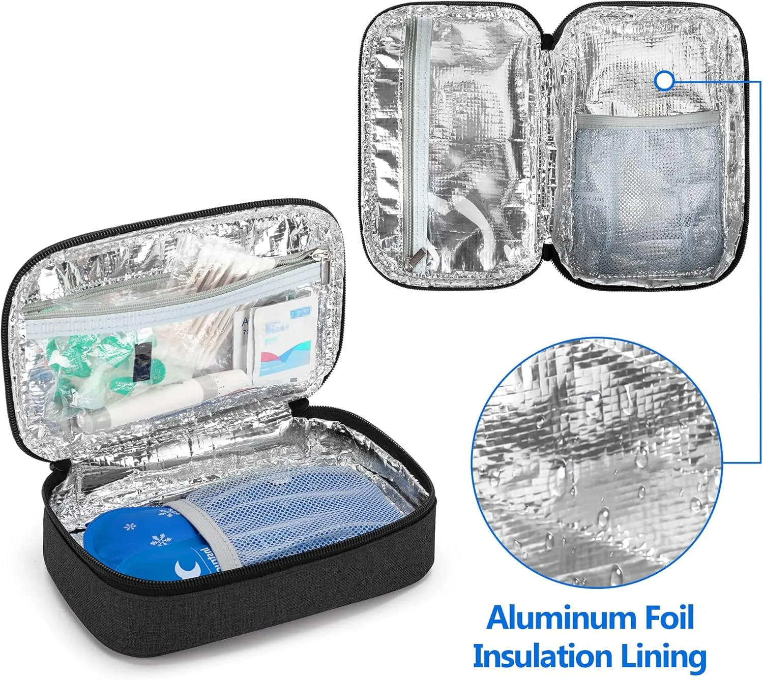 Yarwo 𝟐𝟎𝟐𝟓 𝐍𝐄𝐖 Insulin Cooler Travel Case with 2 Ice Packs, Medication Diabetic Supplies Bag for Insulin Pens, Vials and Diabetes Testing Kit, Black
