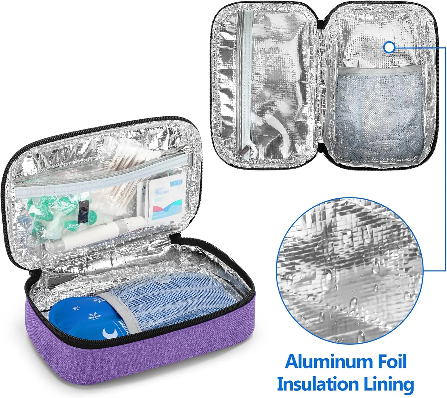 Yarwo 𝟐𝟎𝟐𝟓 𝐍𝐄𝐖 Insulin Cooler Travel Case with 2 Ice Packs, Medication Diabetic Supplies Bag for Insulin Pens, Vials and Diabetes Testing Kit, Purple