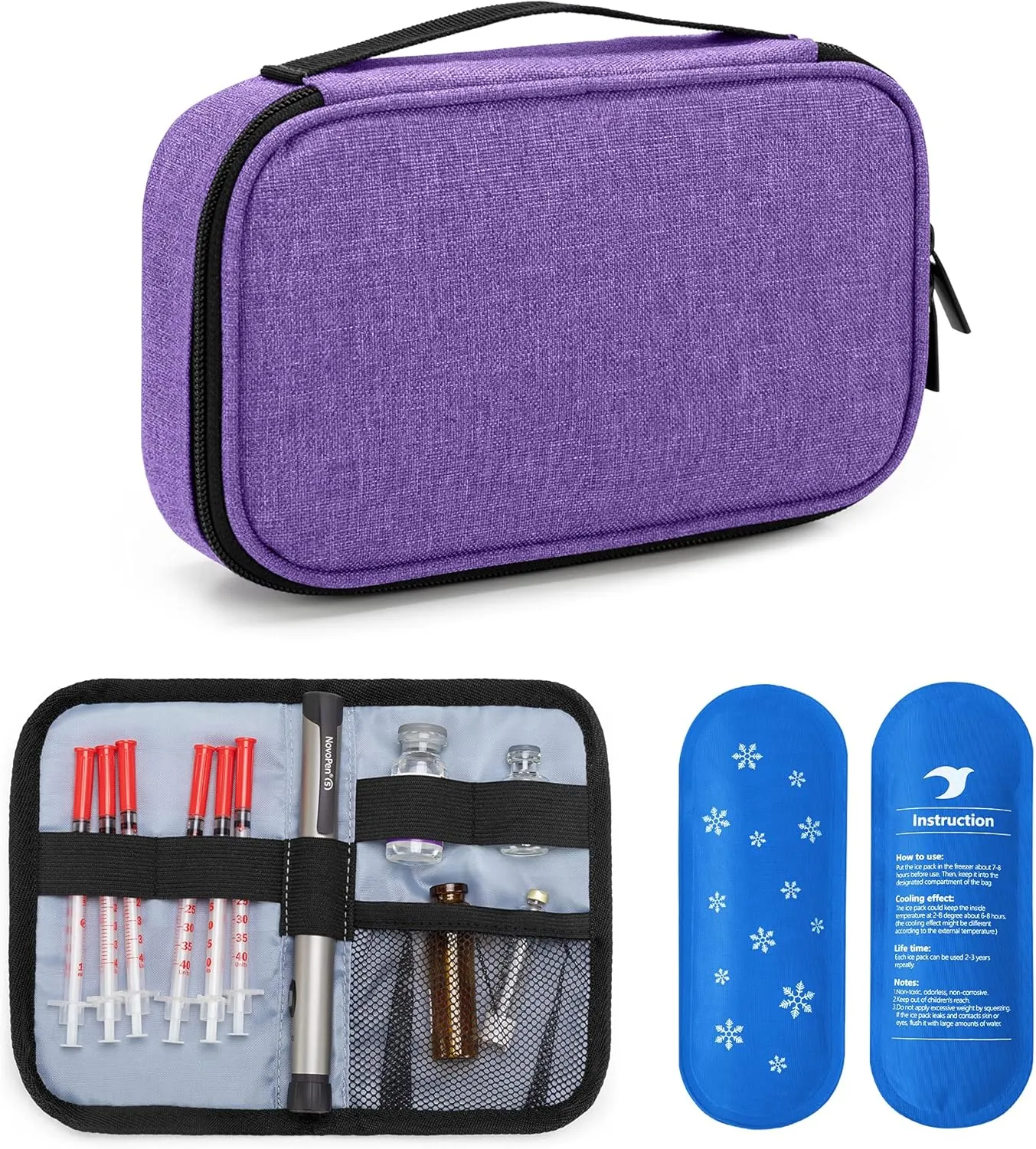 Yarwo 𝟐𝟎𝟐𝟓 𝐍𝐄𝐖 Insulin Cooler Travel Case with 2 Ice Packs, Medication Diabetic Supplies Bag for Insulin Pens, Vials and Diabetes Testing Kit, Purple