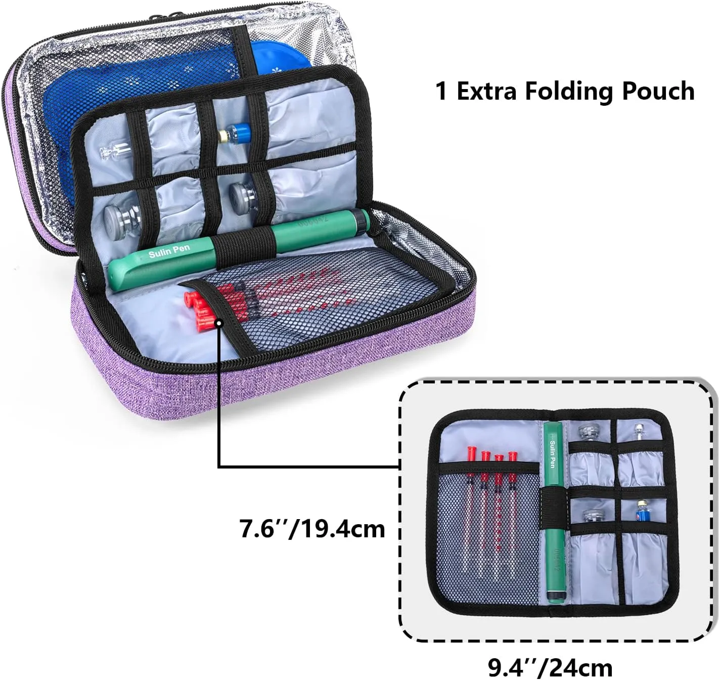 Yarwo Insulin Cooler Travel Case with 4 Ice Packs, Double Layer Diabetic Supplies Organizer for Insulin Pens, Blood Glucose Monitors or Other Diabetes Care Accessories, Purple