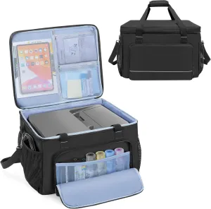 Yarwo Printer Carrying Case Compatible with HP OfficeJet Pro/DeskJet/Smart-Tank, Padded Office Printer Storage Bag with Base Board and Dividers for Ink, Paper and Office Supplies (Bag ONLY)