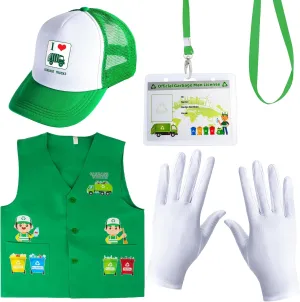 Yewong Kids Waste Management Garbage Truck Costume Accessories Recycle Trash Vest Tucker Hat Gloves ID Card for Career Day