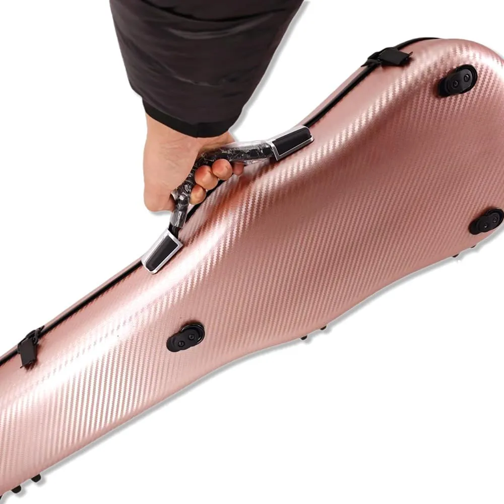 yinfente Triangle 1.95kg Violin Case 4/4 Full size Carbon Fiber Strong Bag 150kg Pressure Full Size With Adjustable Backstrap Two Bow Holder（Rose Gold）