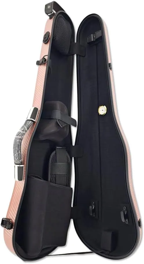 yinfente Triangle 1.95kg Violin Case 4/4 Full size Carbon Fiber Strong Bag 150kg Pressure Full Size With Adjustable Backstrap Two Bow Holder（Rose Gold）