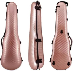 yinfente Triangle 1.95kg Violin Case 4/4 Full size Carbon Fiber Strong Bag 150kg Pressure Full Size With Adjustable Backstrap Two Bow Holder（Rose Gold）