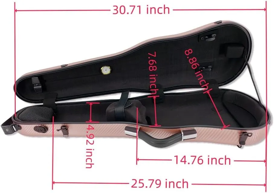 yinfente Triangle 1.95kg Violin Case 4/4 Full size Carbon Fiber Strong Bag 150kg Pressure Full Size With Adjustable Backstrap Two Bow Holder（Rose Gold）