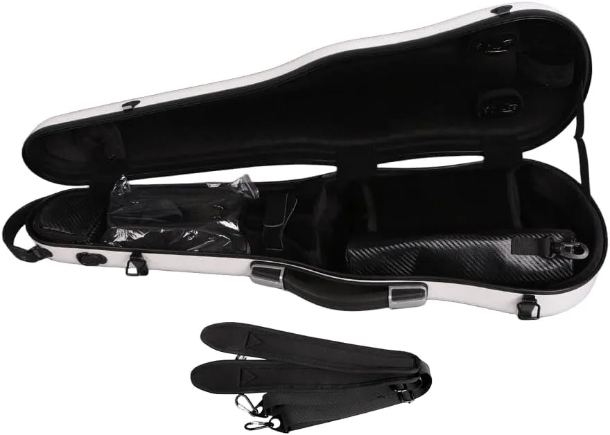 Yinfente Triangle 1.95kg Violin Case 4/4 Full size Carbon Fiber Strong Bag 150kg Pressure Full Size With Adjustable Backstrap Two Bow Holder（White）