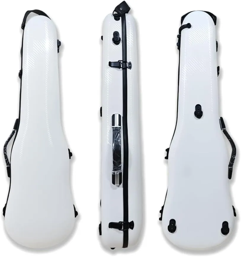 Yinfente Triangle 1.95kg Violin Case 4/4 Full size Carbon Fiber Strong Bag 150kg Pressure Full Size With Adjustable Backstrap Two Bow Holder（White）
