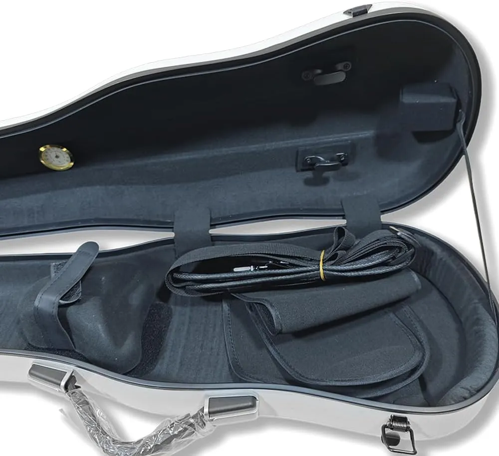Yinfente Triangle 1.95kg Violin Case 4/4 Full size Carbon Fiber Strong Bag 150kg Pressure Full Size With Adjustable Backstrap Two Bow Holder（White）