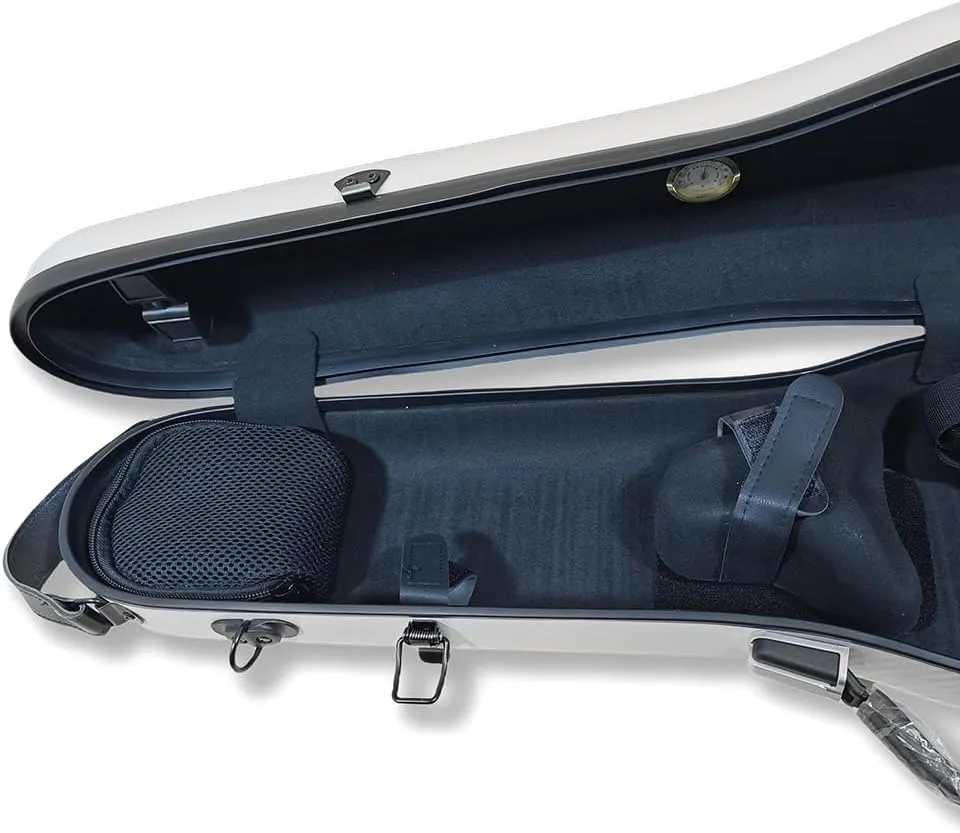 Yinfente Triangle 1.95kg Violin Case 4/4 Full size Carbon Fiber Strong Bag 150kg Pressure Full Size With Adjustable Backstrap Two Bow Holder（White）