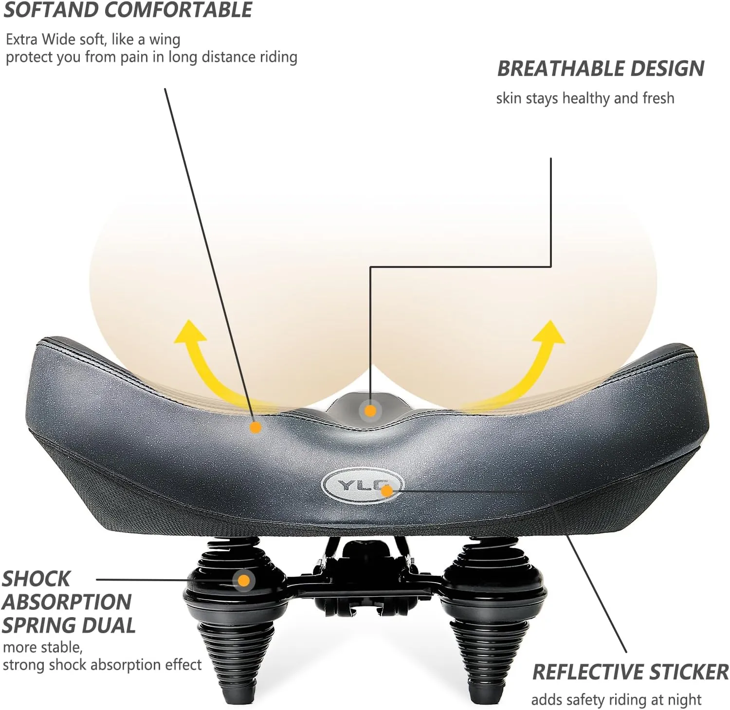 YLG Oversized Comfort Bike Seat Comfortable Replacement Bike Saddle Memory Foam Soft Bike Saddle Waterproof Universal Fit Bicycle Seat for Women Men