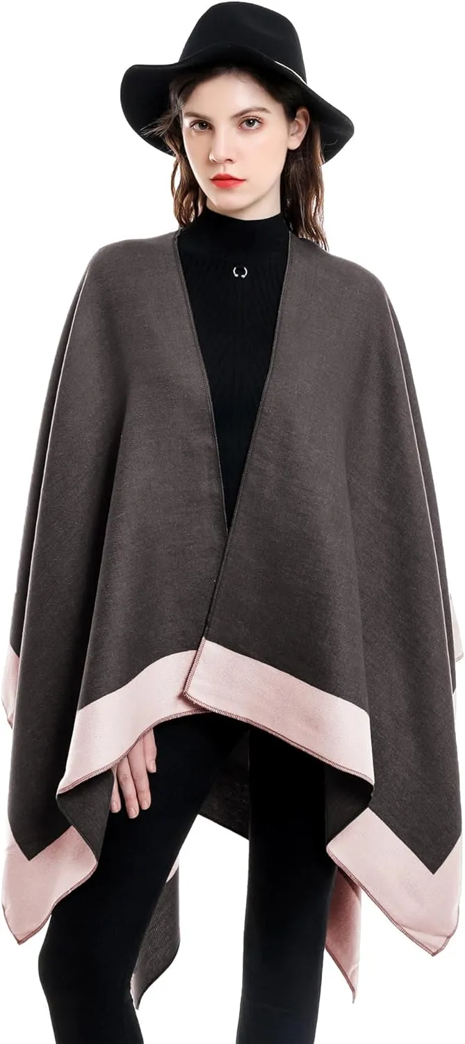 YnimioAOX Women's Shawl Wrap Poncho Sweater Open Front Cape for Fall Winter