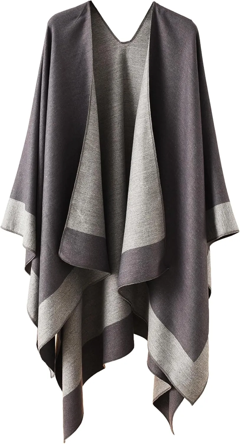 YnimioAOX Women's Shawl Wrap Poncho Sweater Open Front Cape for Fall Winter