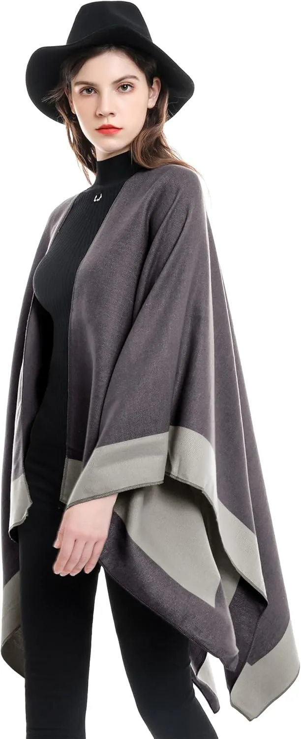 YnimioAOX Women's Shawl Wrap Poncho Sweater Open Front Cape for Fall Winter