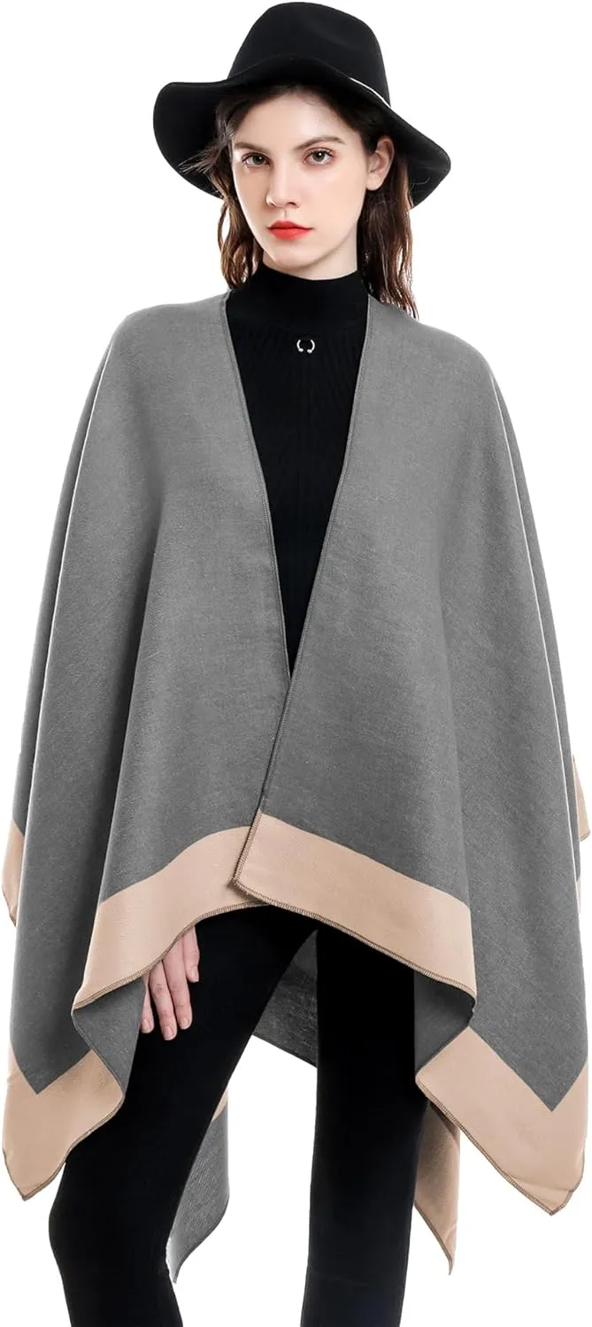 YnimioAOX Women's Shawl Wrap Poncho Sweater Open Front Cape for Fall Winter