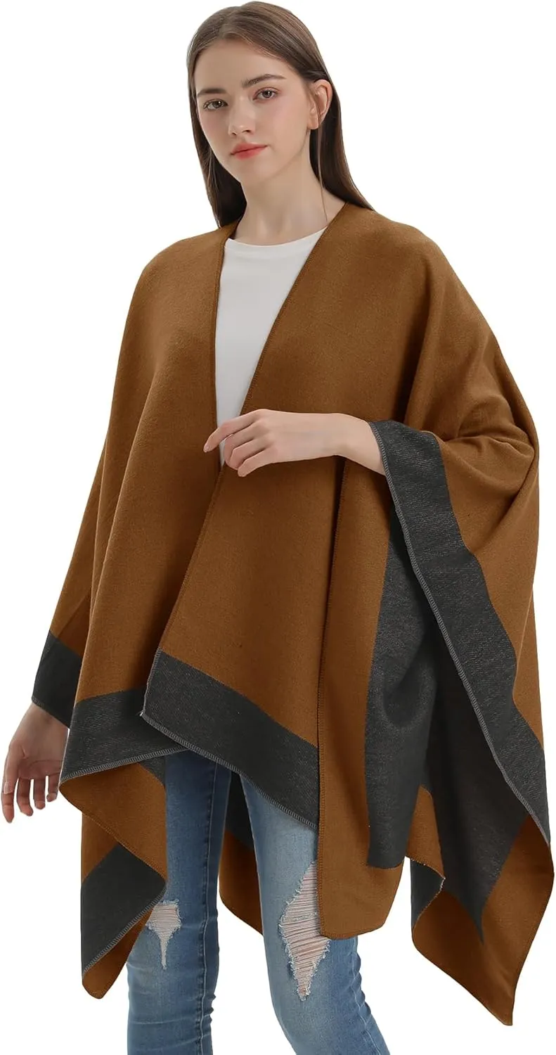YnimioAOX Women's Shawl Wrap Poncho Sweater Open Front Cape for Fall Winter