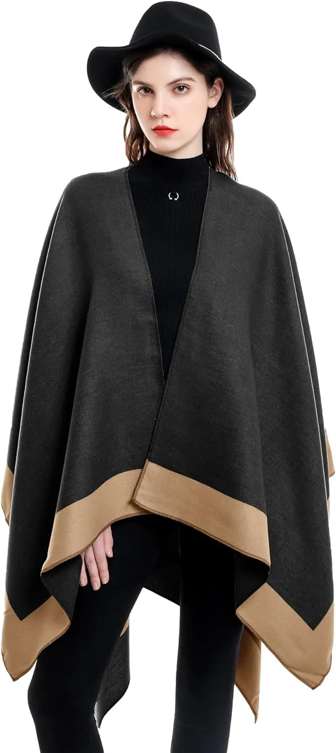 YnimioAOX Women's Shawl Wrap Poncho Sweater Open Front Cape for Fall Winter