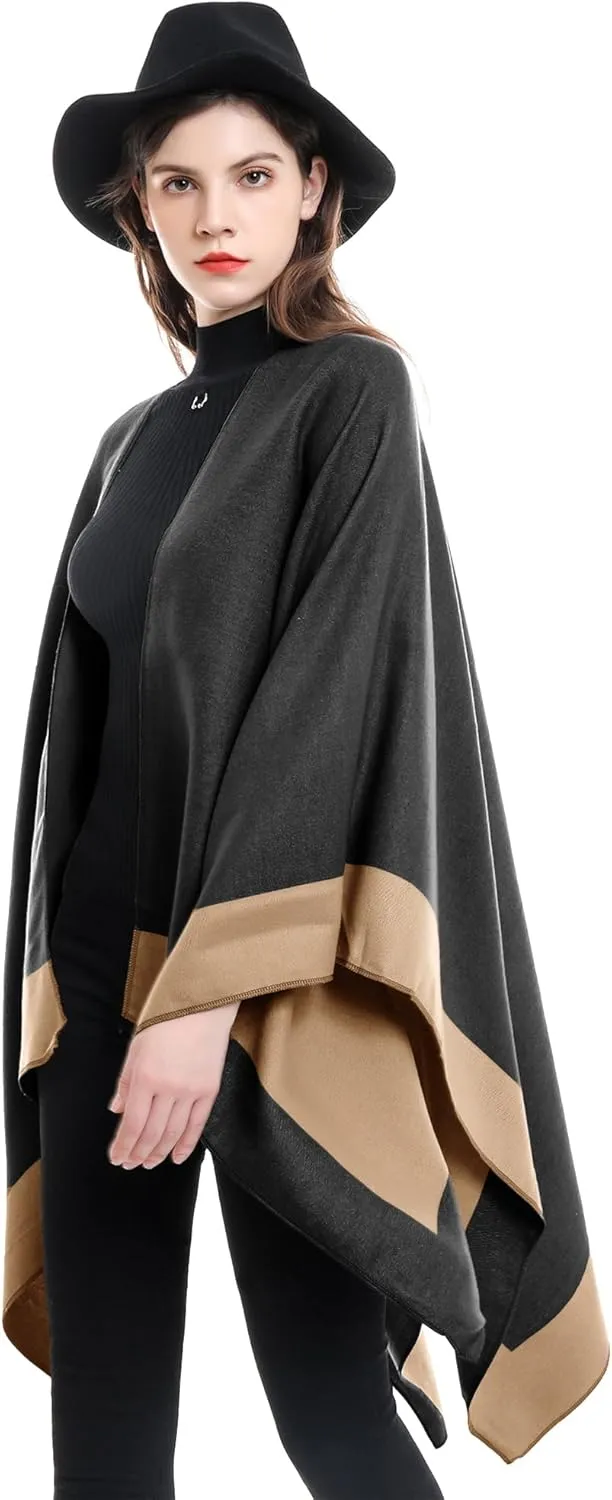 YnimioAOX Women's Shawl Wrap Poncho Sweater Open Front Cape for Fall Winter
