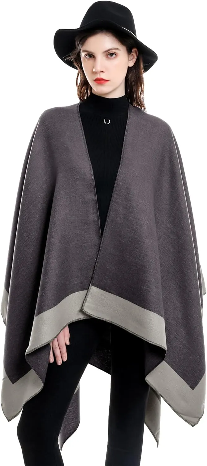 YnimioAOX Women's Shawl Wrap Poncho Sweater Open Front Cape for Fall Winter