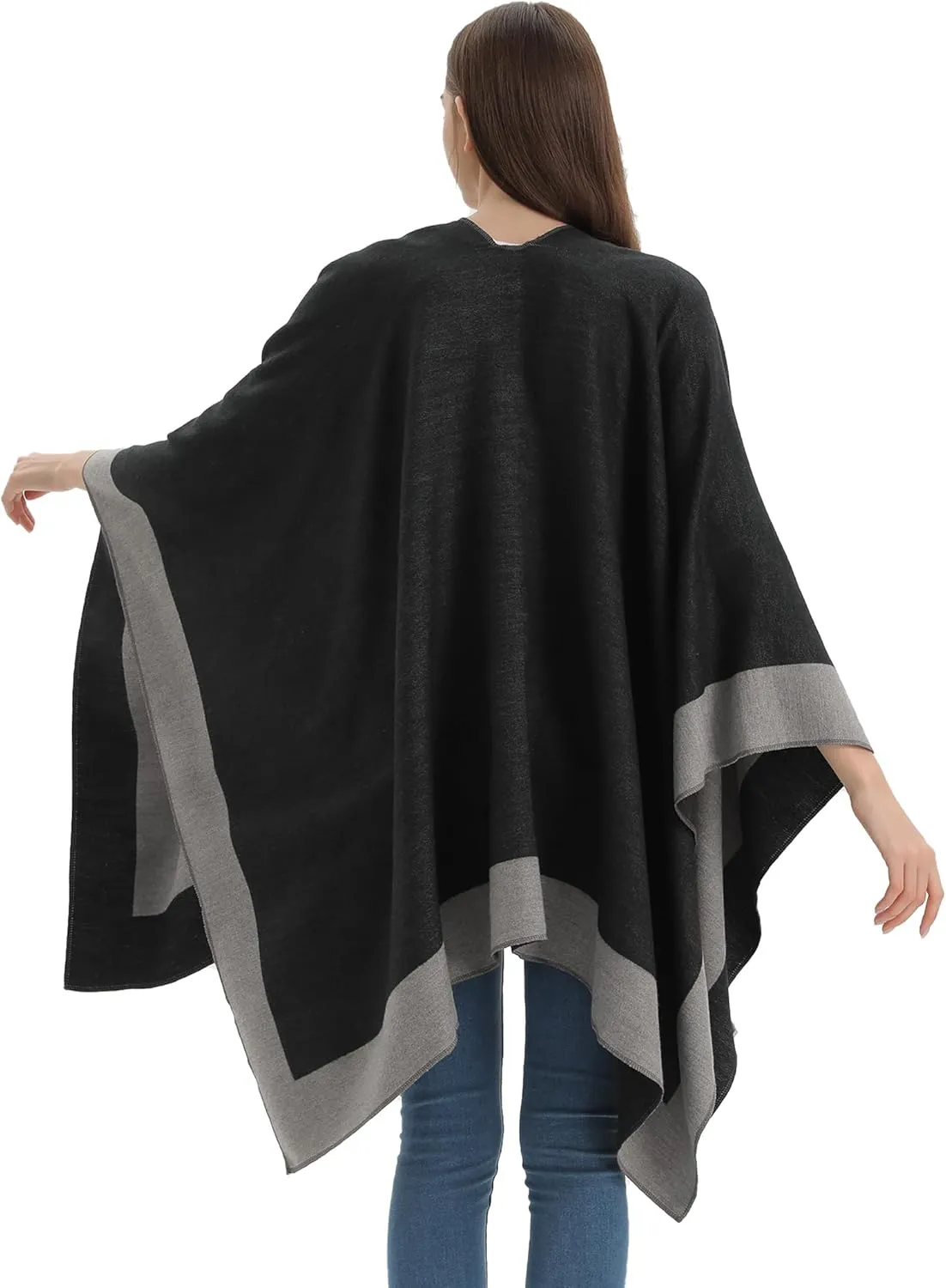 YnimioAOX Women's Shawl Wrap Poncho Sweater Open Front Cape for Fall Winter