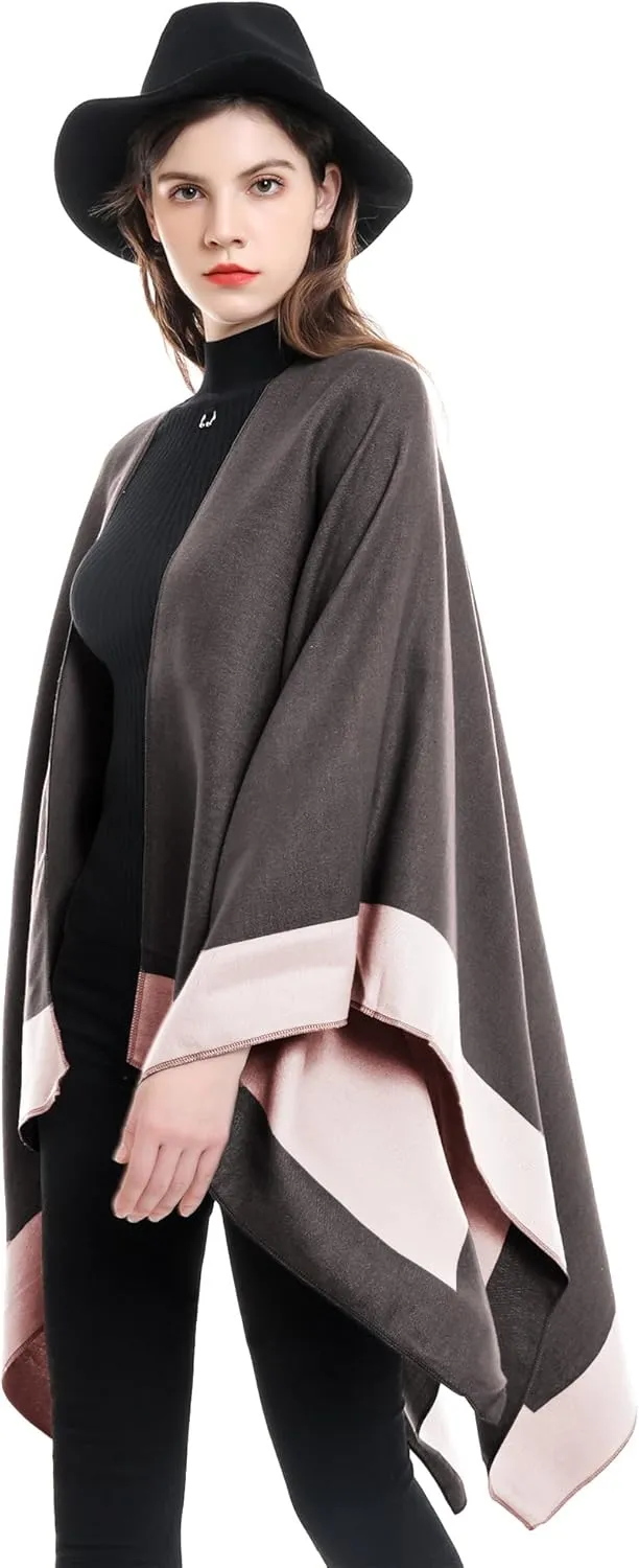 YnimioAOX Women's Shawl Wrap Poncho Sweater Open Front Cape for Fall Winter