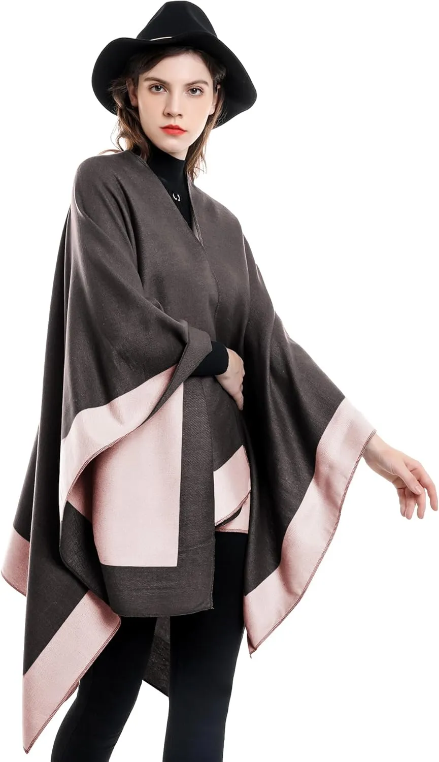 YnimioAOX Women's Shawl Wrap Poncho Sweater Open Front Cape for Fall Winter